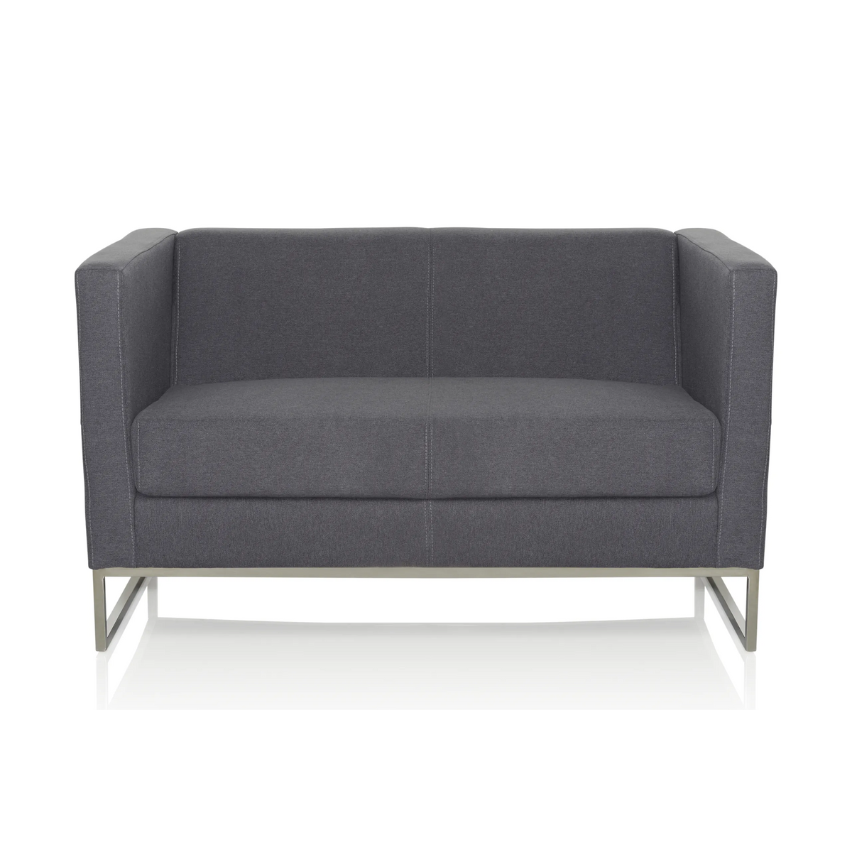 Dunkelgraues Loungesofa BARBADOS als Zwei-Sitzer mit Metallgestell von hjh OFFICE – 360-Grad-Ansicht (Frontansicht 0°)