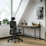 Sedia Home Office BLACORE in nero con poggiatesta e braccioli di MyBuero