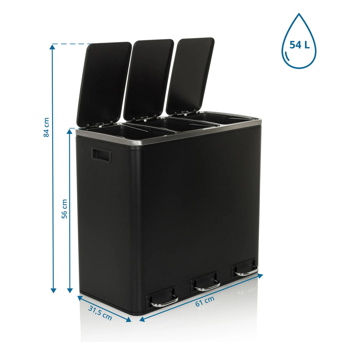 Disegno tecnico dei Cestini Clean 9 con 61 × 31,5 cm e capacità di 54 L di hjh OFFICE