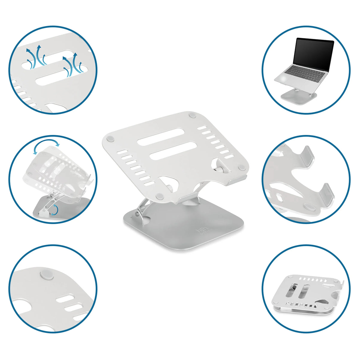 Supporto per LAPTOP STAND argentato con aperture di ventilazione e diversi livelli di regolazione di hjh OFFICE