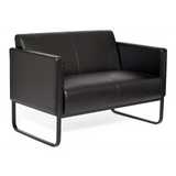 Schwarzes Loungesofa BALI BLACK als Zwei-Sitzer mit Armlehnen und Metallgestell von hjh OFFICE – 360-Grad-Ansicht (Rückenansicht 180°)