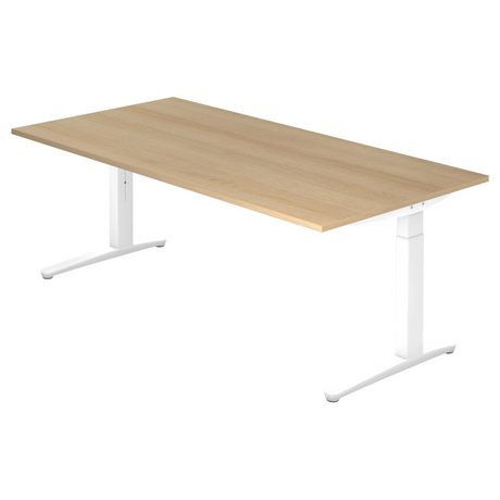 Höhenverstellbarer Schreibtisch XTRA XB 2E WW mit Tischplatte in Asteiche und weißem Gestell von hjh OFFICE PRO