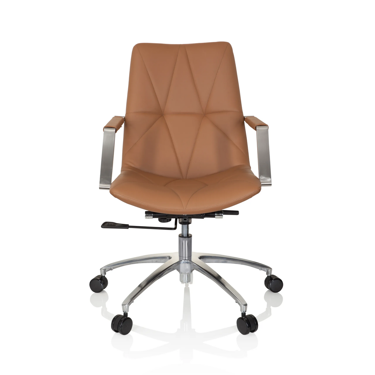 Sedia Home Office SARANTO II color cammello con trapuntatura e base a cinque ruote di hjh OFFICE – vista a 360° (vista frontale 0°)