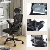 Sedia da ufficio professionale MC102C-M101 in nero con braccioli regolabili e schienale in rete di Sihoo (immagine generata dall’IA)