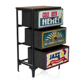 Cassettiera AMERIKO S con tre cassetti decorati e struttura in metallo scuro di hjh LIVING