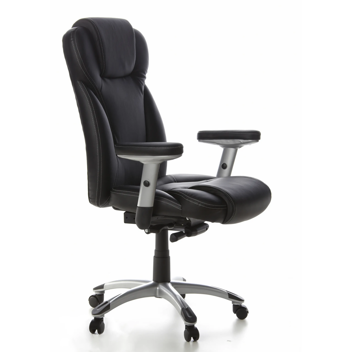 Poltrona professionale EMBASSY 200 nera con braccioli e base a cinque ruote di hjh OFFICE – vista a 360° (vista frontale a tre quarti 60°)
