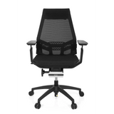 Sedia da ufficio professionale GENIDIA SMART BLACK nera con schienale in rete e base a cinque ruote di hjh OFFICE – vista a 360° (vista frontale 0°)