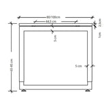 Maßzeichnung des Schreibtischs REGO 16 G mit einer Breite von 80/100 cm und Höhe von 65-85 cm von hjh OFFICE PRO