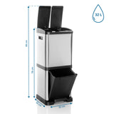 Disegno tecnico del cestino CLEAN VII con un'altezza di 99 cm e un volume di 32 L di hjh OFFICE