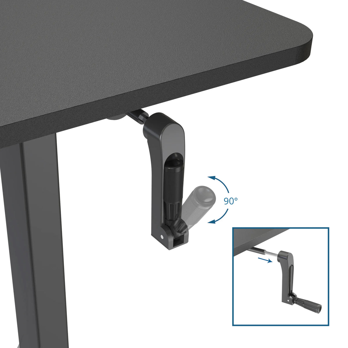 Meccanismo a manovella per la regolazione dell'altezza della Scrivania in piedi STAND CR con funzione di rotazione a 90° di hjh OFFICE
