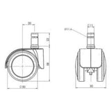 Disegno tecnico delle rotelle per sedia 5x ROLO LUX 11mm/50mm con un diametro della ruota di 50 mm di hjh OFFICE