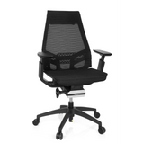 Sedia da ufficio professionale GENIDIA SMART BLACK nera con schienale in rete e base a cinque ruote di hjh OFFICE – vista a 360° (vista frontale 20°)