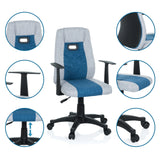 Sedia girevole per bambini KIDDY EXTRA in grigio-blu con viste dettagliate di bracciolo, pistone a gas e rotelle di hjh OFFICE