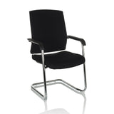 Sedia a sbalzo LEVIA VP nera con braccioli e struttura cromata di hjh OFFICE – vista a 360° (vista frontale a tre quarti 30°)