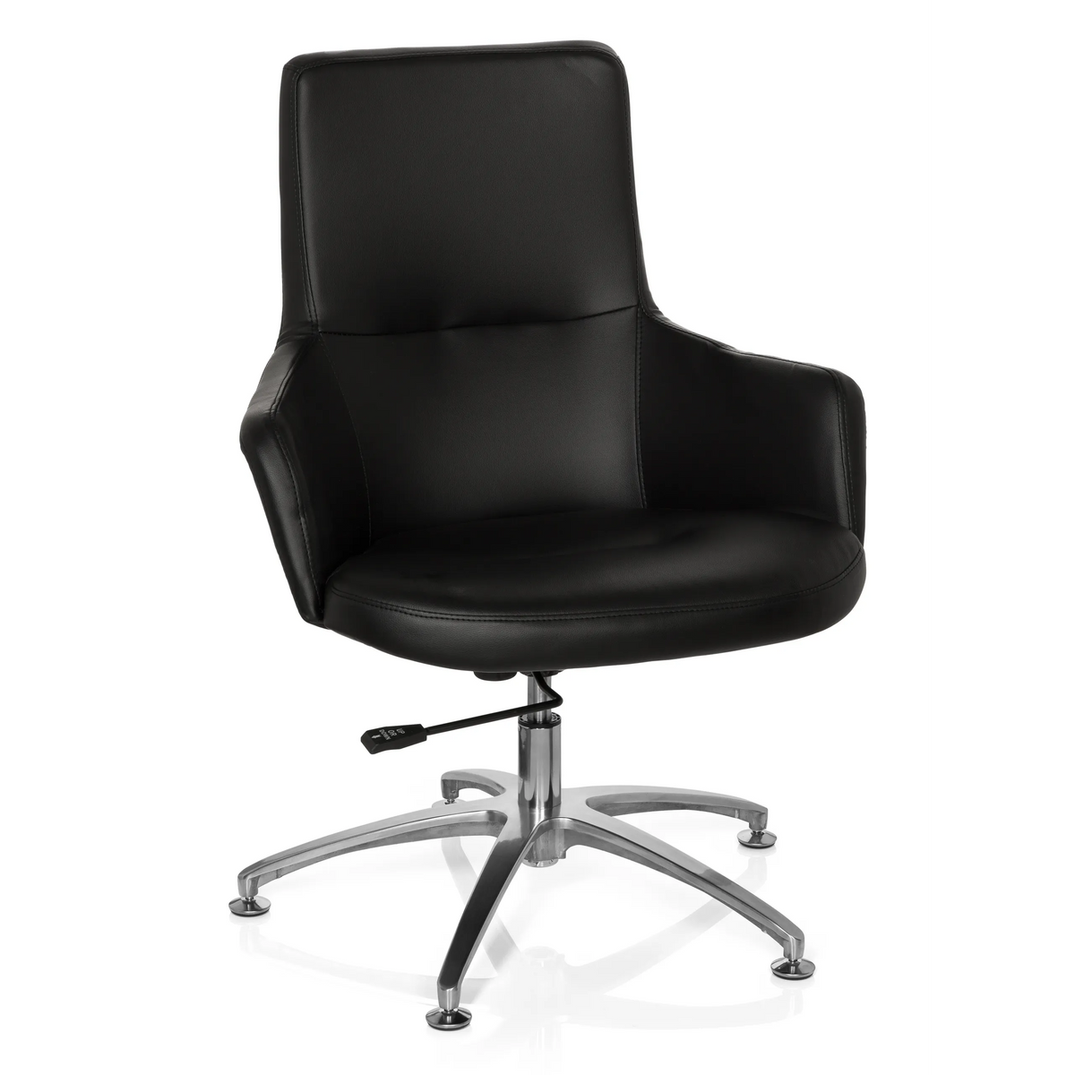 Poltrona Lounge SHAKE 300 nera con imbottitura e base a stella lucida di hjh OFFICE – vista a 360° (vista frontale 20°)