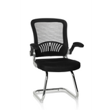Sedia a sbalzo FLYER PRO V nera con schienale in rete, braccioli e base a slitta di hjh OFFICE – vista a 360° (vista frontale 20°)