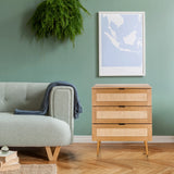 Cassettiera BOHEO K in rovere con tre cassetti e frontali in paglia di Vienna di hjh LIVING