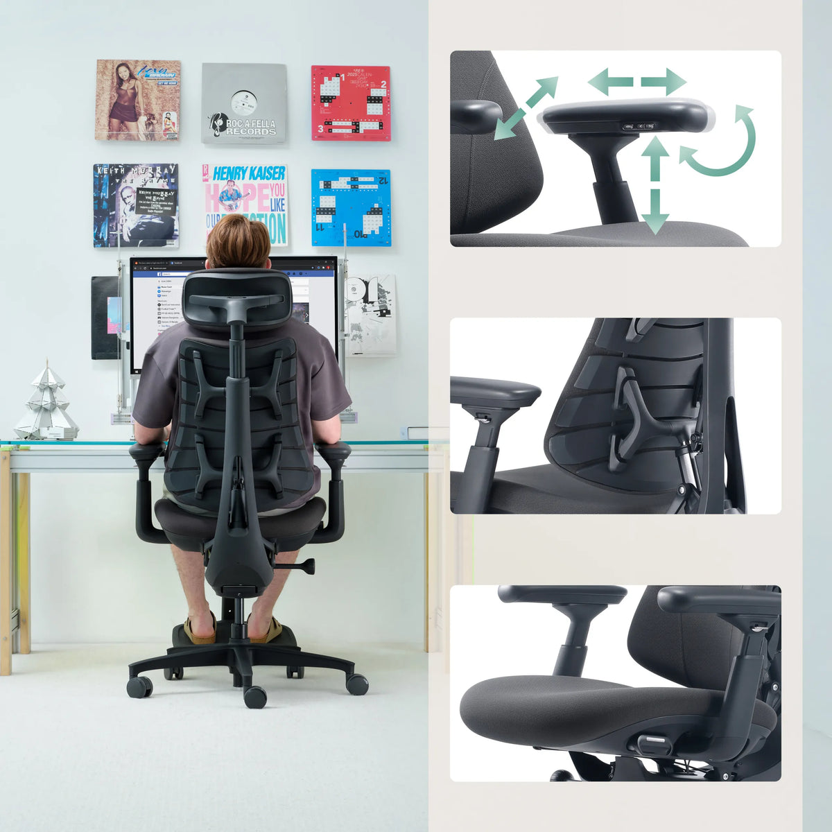 Braccioli e schienale regolabili in 3D della High-end Sedia da ufficio LiberNovo Omni Gen in grigio scuro di Libernovo