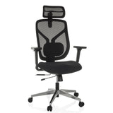 High-end Sedia da ufficio CASSILIS B nera con schienale in rete e base a cinque ruote di hjh OFFICE – vista a 360° (vista frontale 15°)
