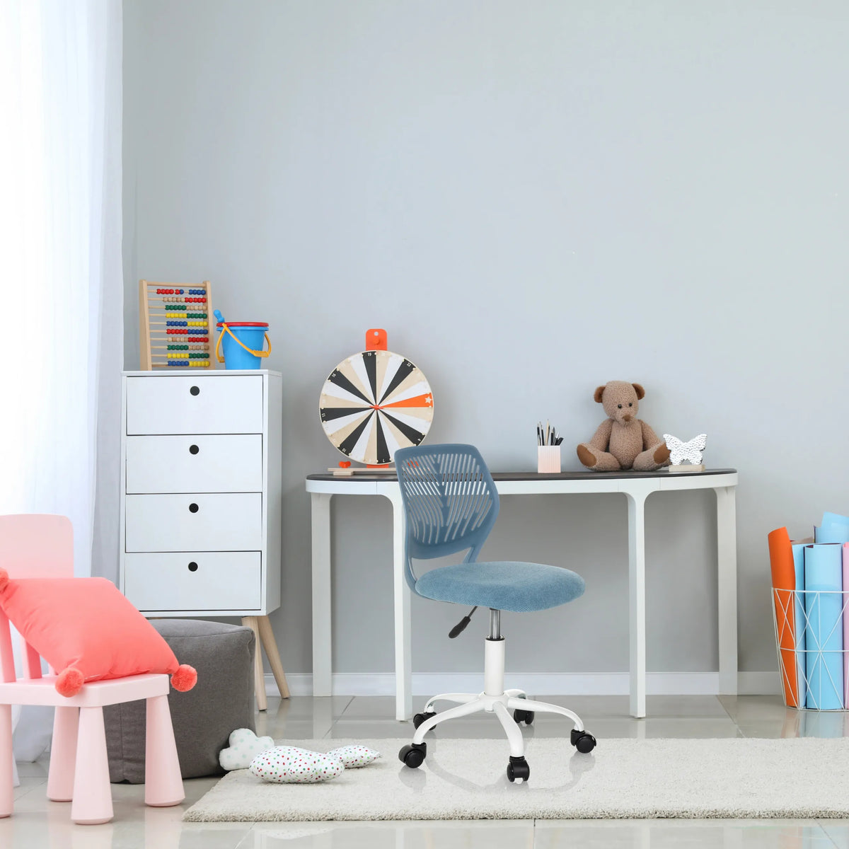 Sedia girevole per bambini KID QW blu con schienale curvo e rotelle di hjh OFFICE