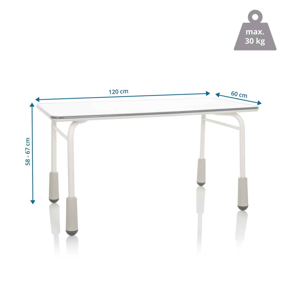 Disegno tecnico della Scrivania per bambini KID GRO T con 120 x 60 cm e una portata di 30 kg di hjh OFFICE