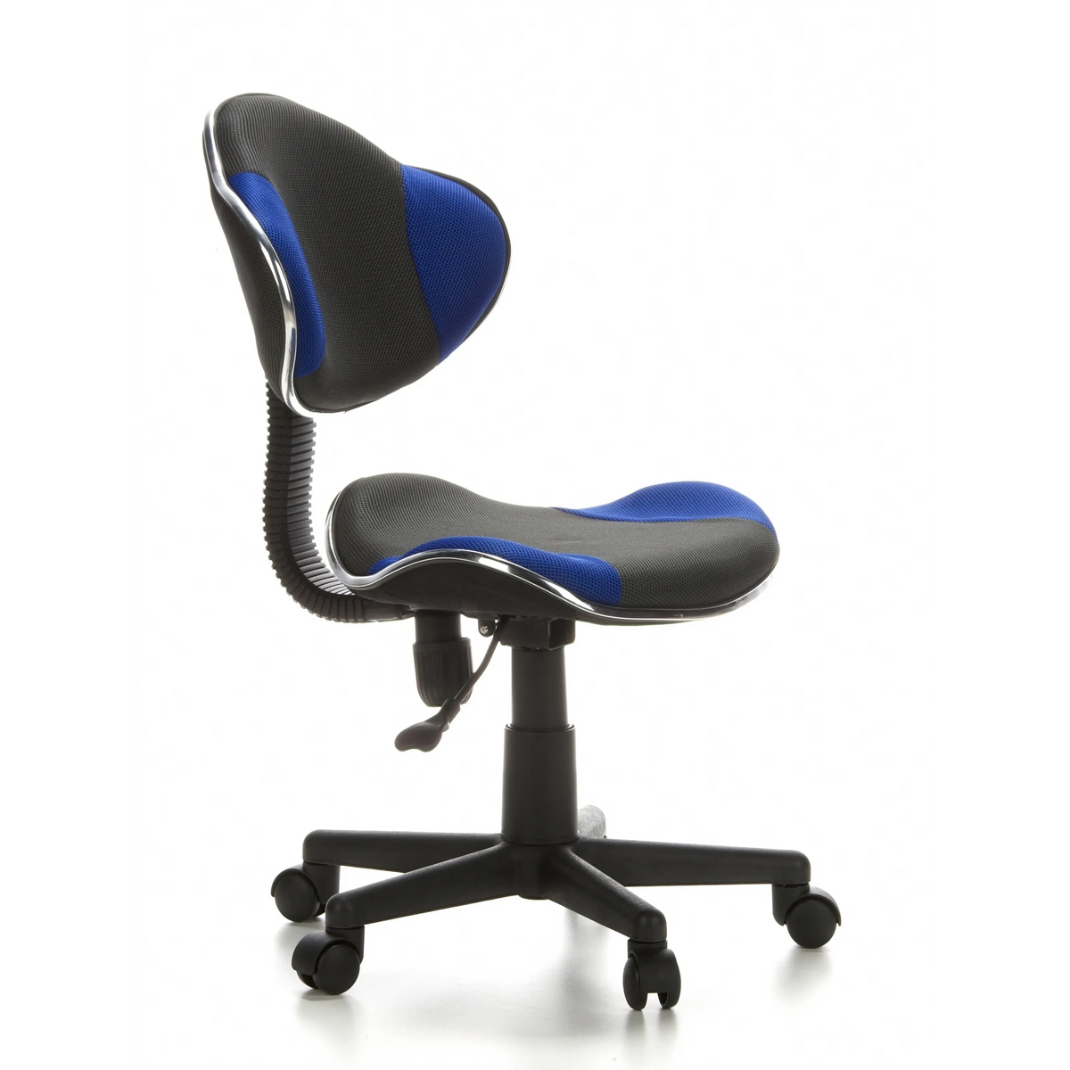 Sedia girevole per bambini KIDDY GTI-2 grigio-blu con schienale in rete e base a cinque ruote di hjh OFFICE – vista a 360° (vista frontale a tre quarti 60°)