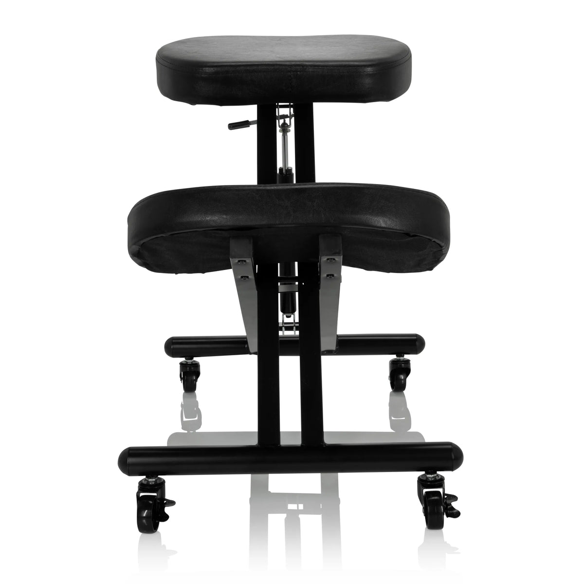 Sgabello per ginocchia ORTHONI nero con imbottiture e base su ruote di hjh OFFICE – vista a 360° (vista frontale 0°)