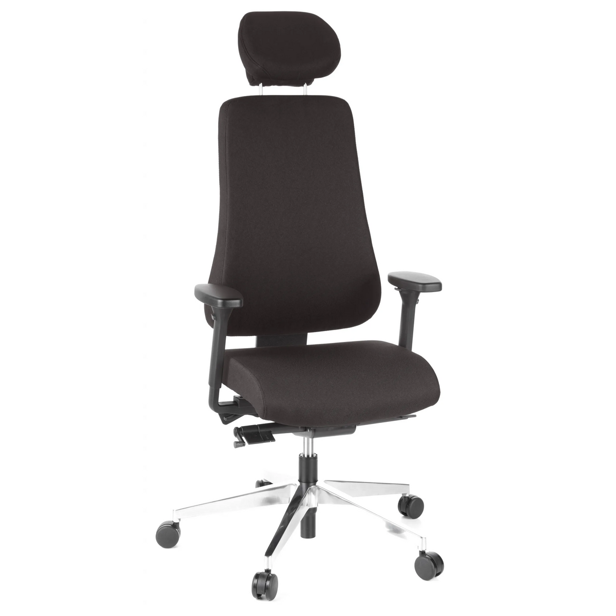 Sedia da ufficio professionale PRO-TEC 400 nera con poggiatesta, braccioli e base a cinque ruote di hjh OFFICE – vista a 360° (vista frontale 20°)