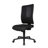 Sedia da ufficio professionale HJH WORK BASIC nera con schienale in rete e base a cinque ruote di Topstar – vista a 360° (vista frontale a tre quarti 300°)