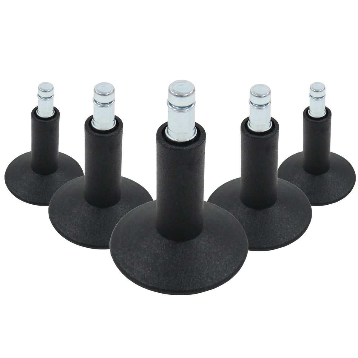 Cinque Piedini per sedie neri 5 x STAND Nr. 12 con perno filettato metallico per tutti i pavimenti di hjh OFFICE
