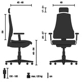 Disegno tecnico della Sedia da ufficio professionale ERGO LINE W con una portata massima di 120 kg di hjh OFFICE