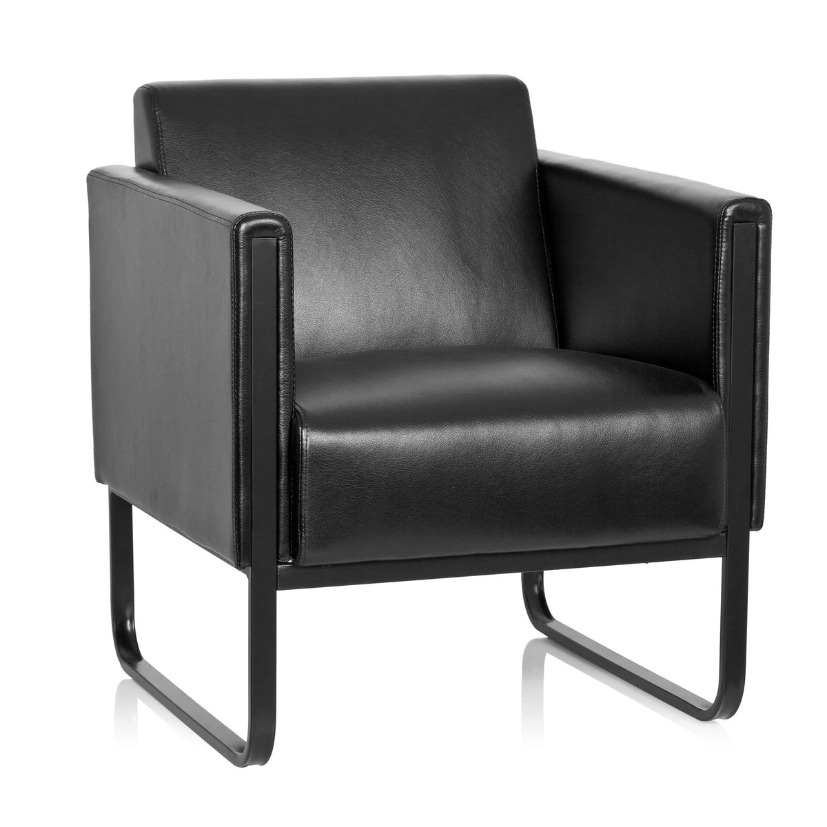 Poltrona imbottita nera BALI BLACK con braccioli e struttura di hjh OFFICE – vista a 360° (vista frontale 20°)