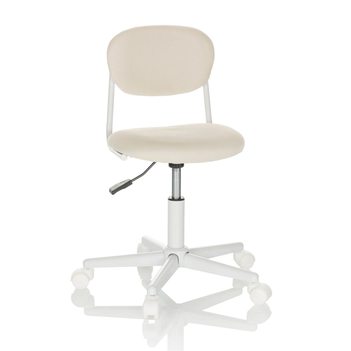 Sedia girevole per bambini KIDDY BASE I beige con imbottitura e base bianca a cinque ruote di hjh OFFICE – vista a 360° (vista frontale 15°)