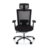 High-end Sedia da ufficio NOVA PRO I nera con schienale in rete e base a cinque ruote di hjh OFFICE – vista a 360° (vista frontale 0°)