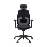 Sedia da ufficio professionale Skandis Pro nera con poggiatesta, schienale in rete e base a cinque ruote di hjh OFFICE – vista a 360° (vista frontale 0°)
