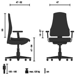 Disegno tecnico della Sedia da ufficio professionale ASTRA BASE con una portata massima di 120 kg di hjh OFFICE