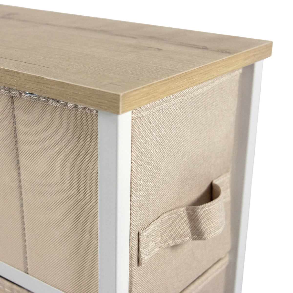Cassetto in tessuto beige con maniglia e piano in legno della Cassettiera FOLDRESS S di hjh LIVING
