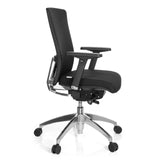 Sedia da ufficio professionale ASTRA BASE nera con braccioli e base a cinque ruote di hjh OFFICE – vista a 360° (profilo laterale 80°)
