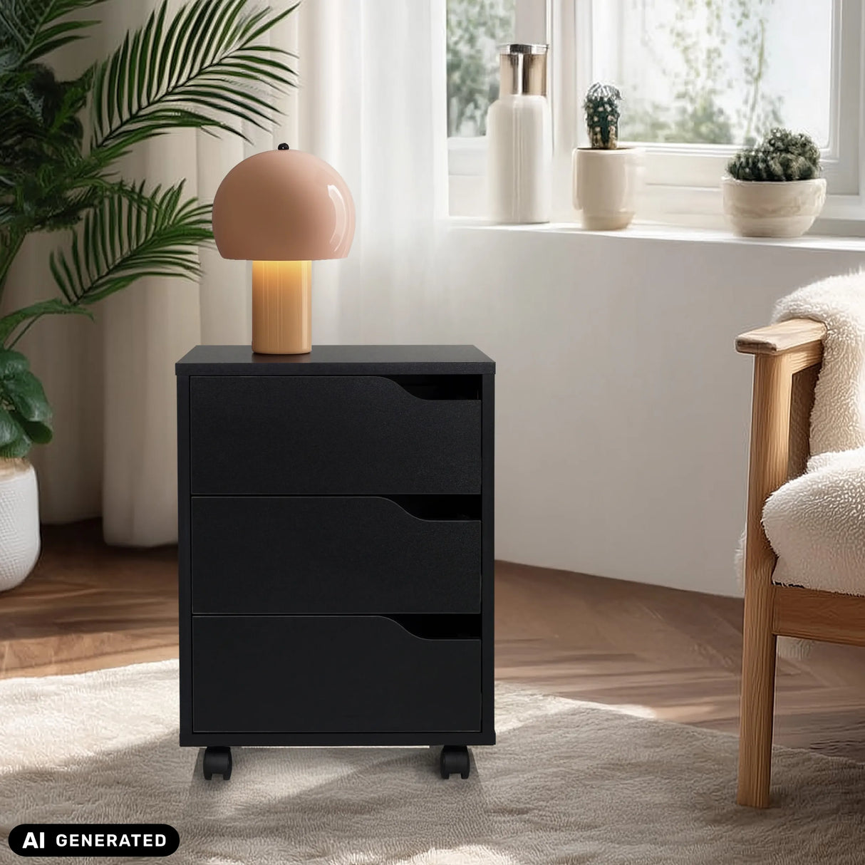 Cassettiera con rotelle ORGANISER I nera con tre cassetti di hjh OFFICE (immagine generata dall’IA)