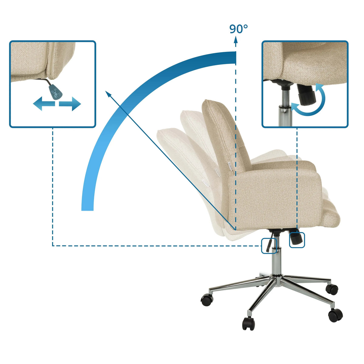 Meccanismi di regolazione e inclinazione a 90 gradi della Sedia Home Office SOLAO 400 di hjh OFFICE