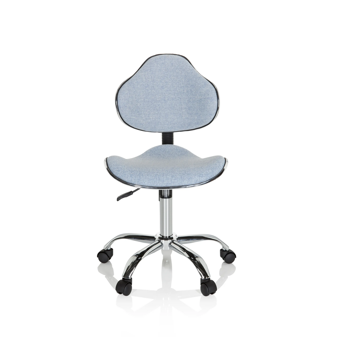 Sedia girevole per bambini KIDDY GTI-3 blu con seduta imbottita e base a cinque ruote di hjh OFFICE – vista a 360° (vista frontale 0°)