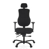 Sedia girevole XXL 24 HOURS BASIC nera con poggiatesta e base a cinque ruote di hjh OFFICE – vista a 360° (vista frontale 0°)