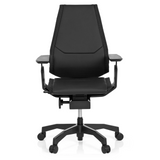 High-end Sedia da ufficio GENIDIA BLACK in pelle nera con braccioli e base a cinque ruote di hjh OFFICE – vista a 360° (vista frontale 0°)