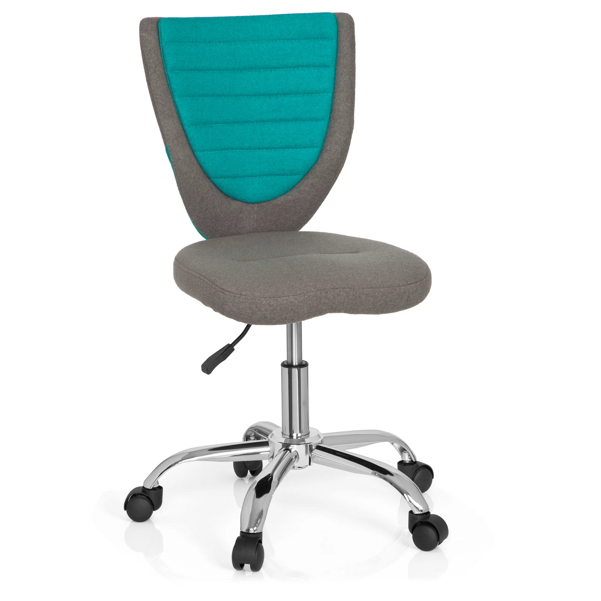 Sedia girevole per bambini KIDDY COMFORT grigio-turchese con base a stella e cinque rotelle di hjh OFFICE – vista a 360° (vista frontale 20°)