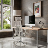 High-end Sedia da ufficio POFIT G GEN2 grigio chiaro con schienale in rete e poggiatesta di hjh OFFICE