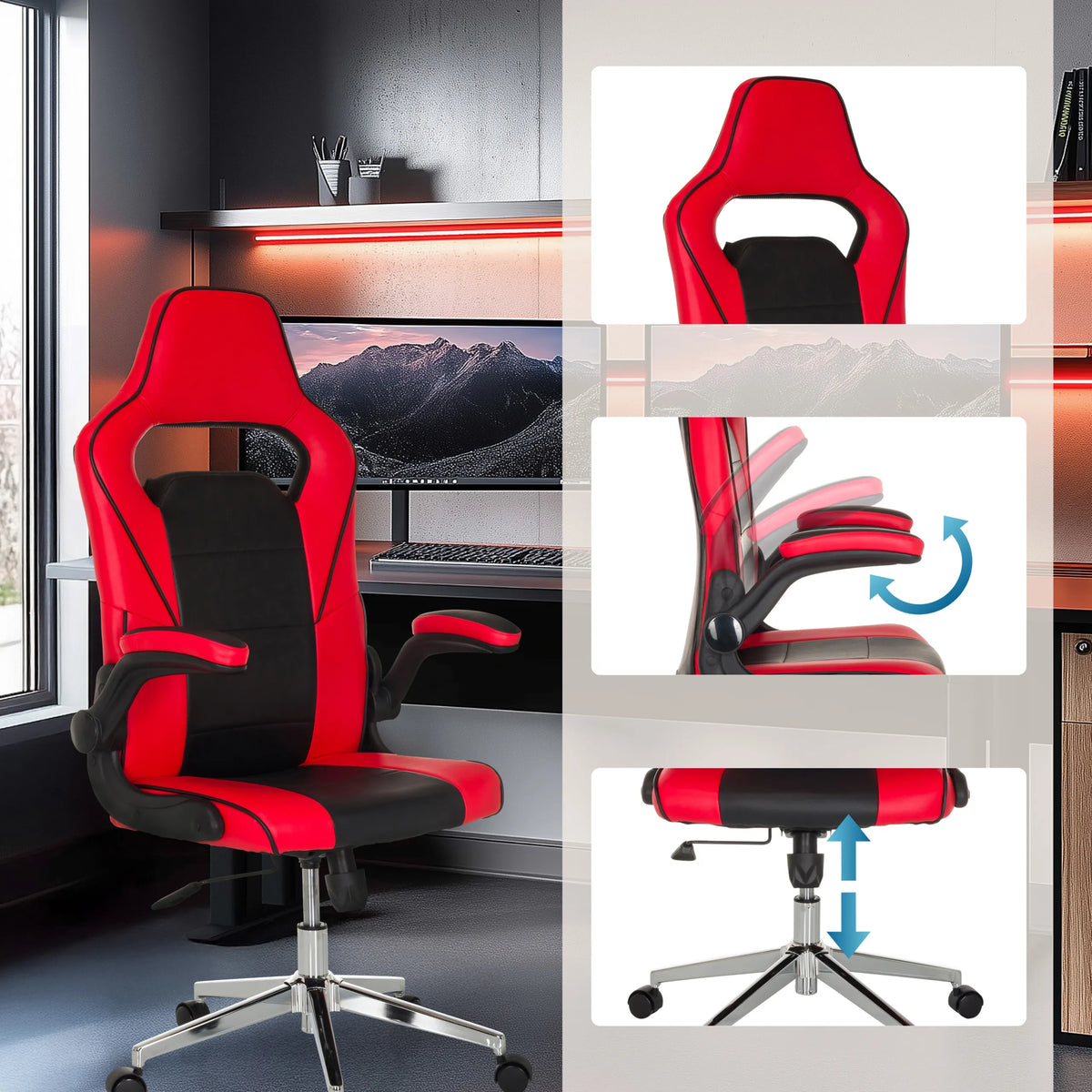 Sedia da gaming GAME SPORT PRO rossa e nera con braccioli regolabili e seduta regolabile in altezza di MyBuero