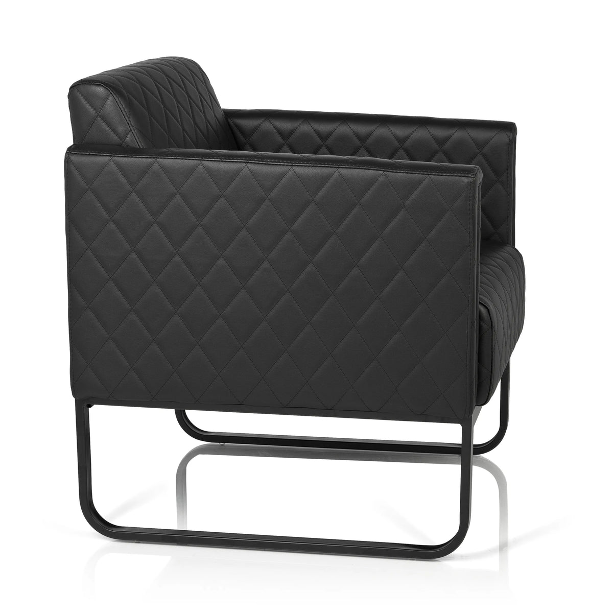 Poltrona imbottita nera ARUBA BLACK con trapuntatura a rombi e base a slitta di hjh OFFICE – vista a 360° (profilo laterale 80°)