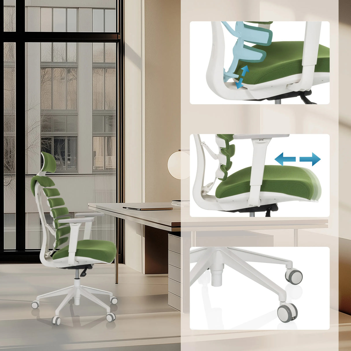Seduta e base regolabili della Sedia da ufficio professionale ERGO LINE W in Mystic Forest di hjh OFFICE