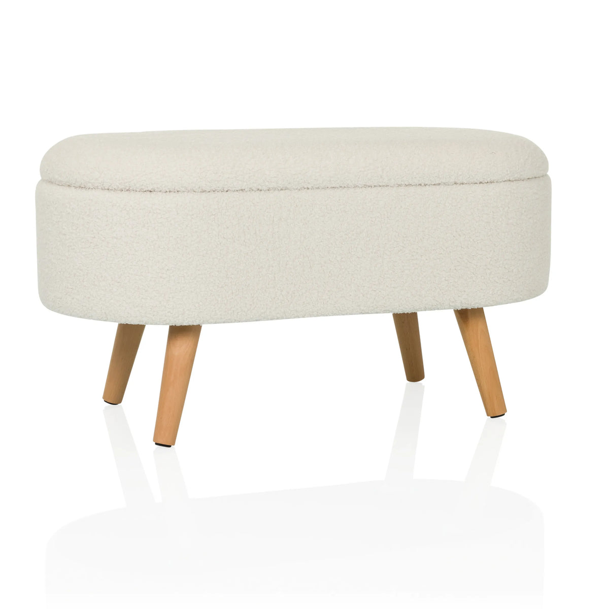 Panca bianca STORIANO con rivestimento in tessuto strutturato e quattro gambe in legno di hjh LIVING – vista a 360° (vista frontale 15°)