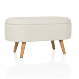 Panca bianca STORIANO con rivestimento in tessuto strutturato e quattro gambe in legno di hjh LIVING – vista a 360° (vista frontale 15°)